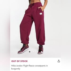 New Womens Nike Jordan Flight Fleece Burgendy Sweatpant Lounge Pants Size Xl